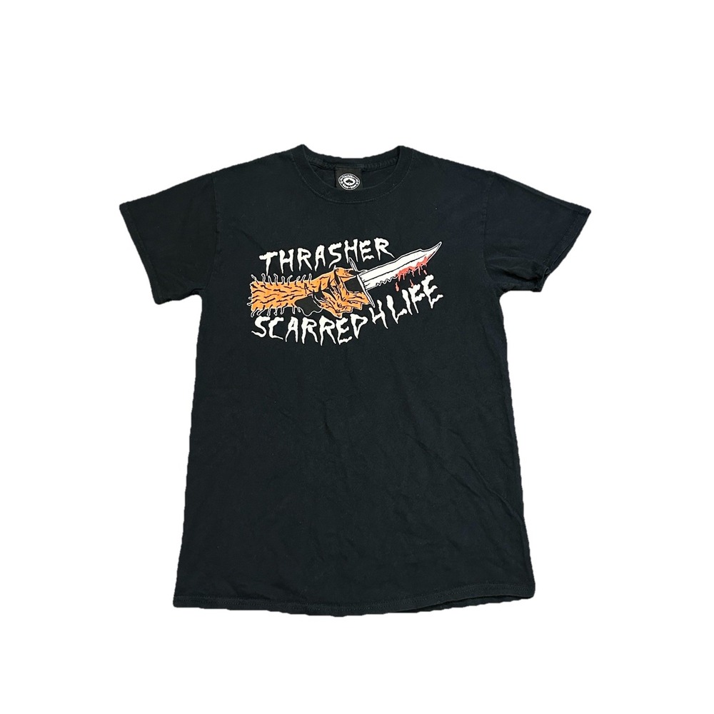 Thrasher Scarred 4 Life Knife T Shirt Neck Face Halloween Skater Y2K Small‎